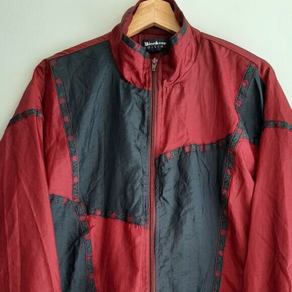 Vintage WEEKEND EDITION Windbreaker Jacket Patchwork Dolman Sleeve Sz L - Picture 2 of 14